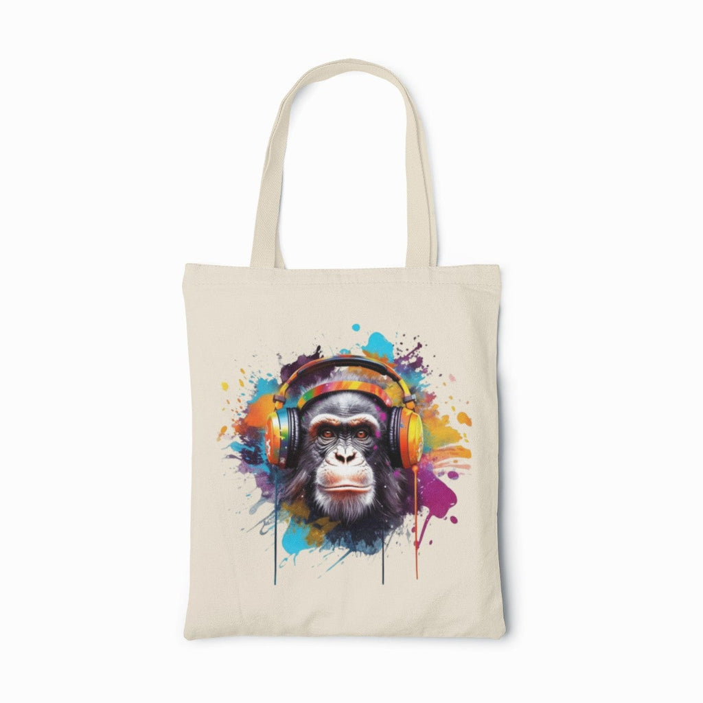 Tote bag with a colorful monkey design on a white background