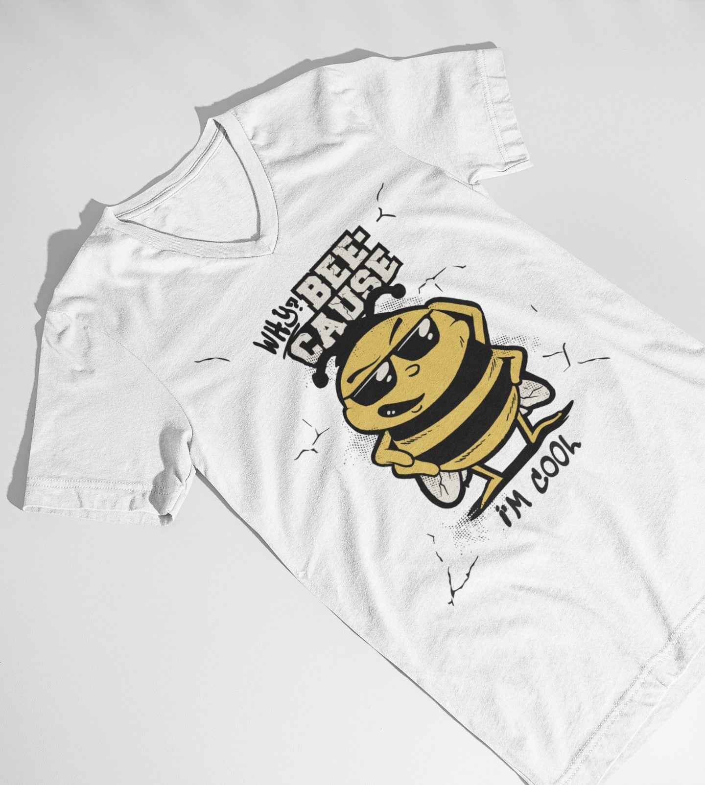 Funny Bee T-Shirt, Why Beecause I'm Cool Design, White Cotton Graphic Tee (US, Alpha, X-Large, Regular, Regular, White)