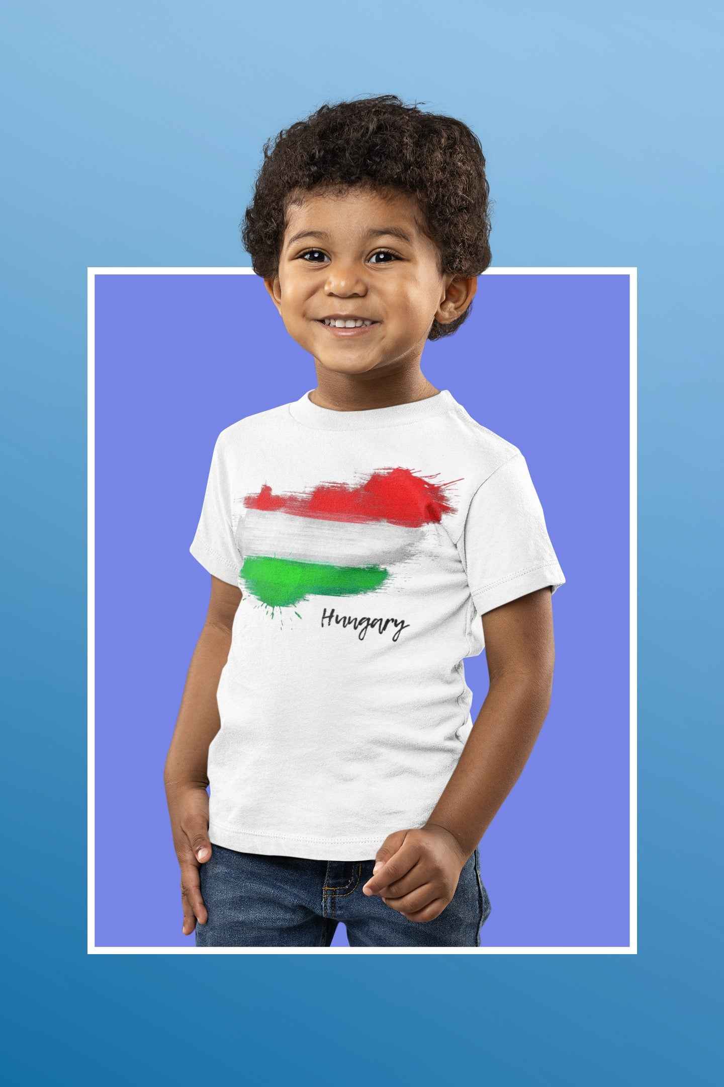 Hungarian Flag Kids T-Shirt, Watercolor Design, Size 5T or YXL, White Cotton