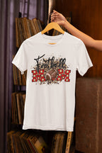 Football Mom T-Shirt, Size L, White Cotton, Polka Dot Design, Leopard Print Accent