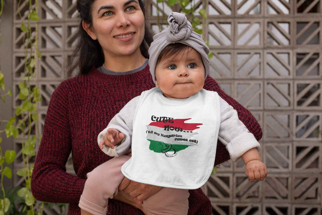 Hungarian Pride Baby Bodysuit, White Cotton Short Sleeve with Set of 3 Bibs