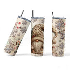 Winter Gnomes 20 oz Stainless Steel Tumbler, Insulated Travel Mug with Lid and Straw, Holiday Design