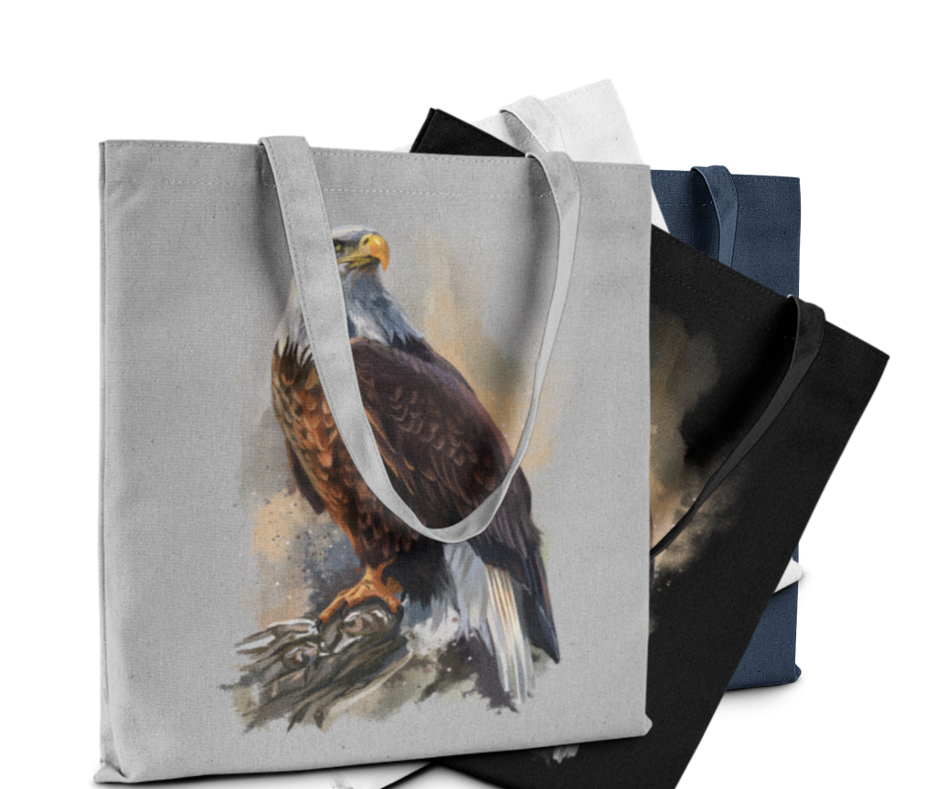 Eagle Art Canvas Tote Bag, Reusable Shopping Bag with Bird Design - AKC UNITED