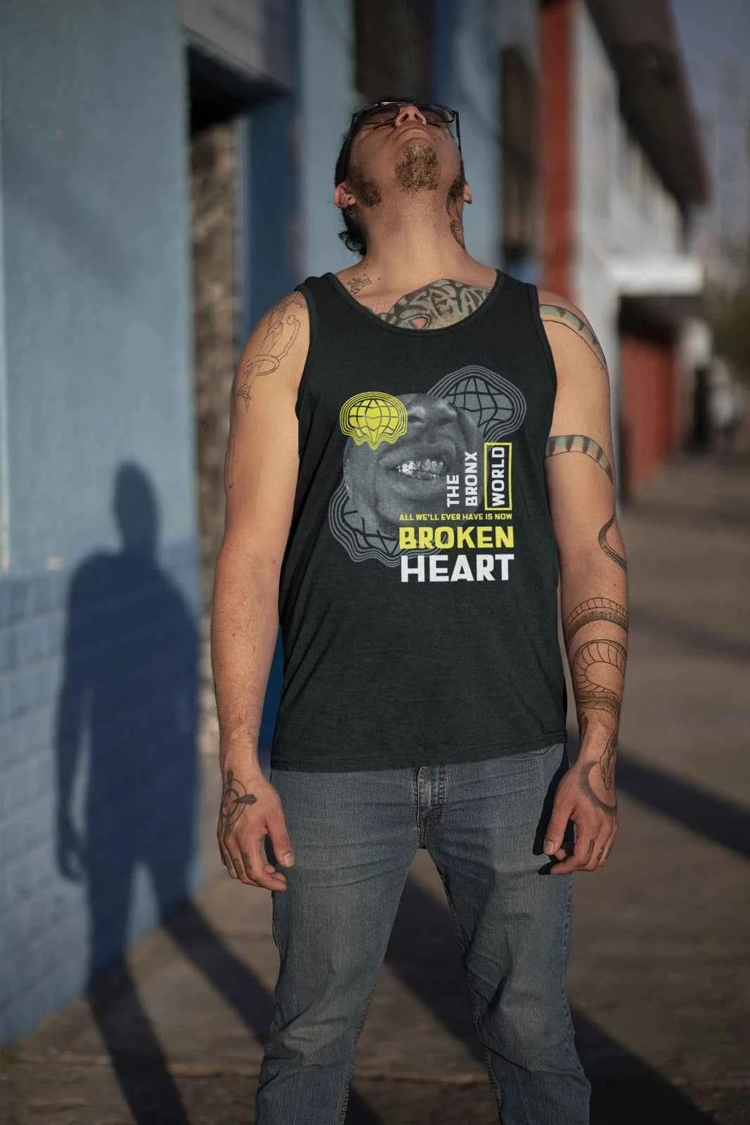 Broken Heart Graphic Tank Top, Black Cotton Sleeveless Shirt, Urban Streetwear