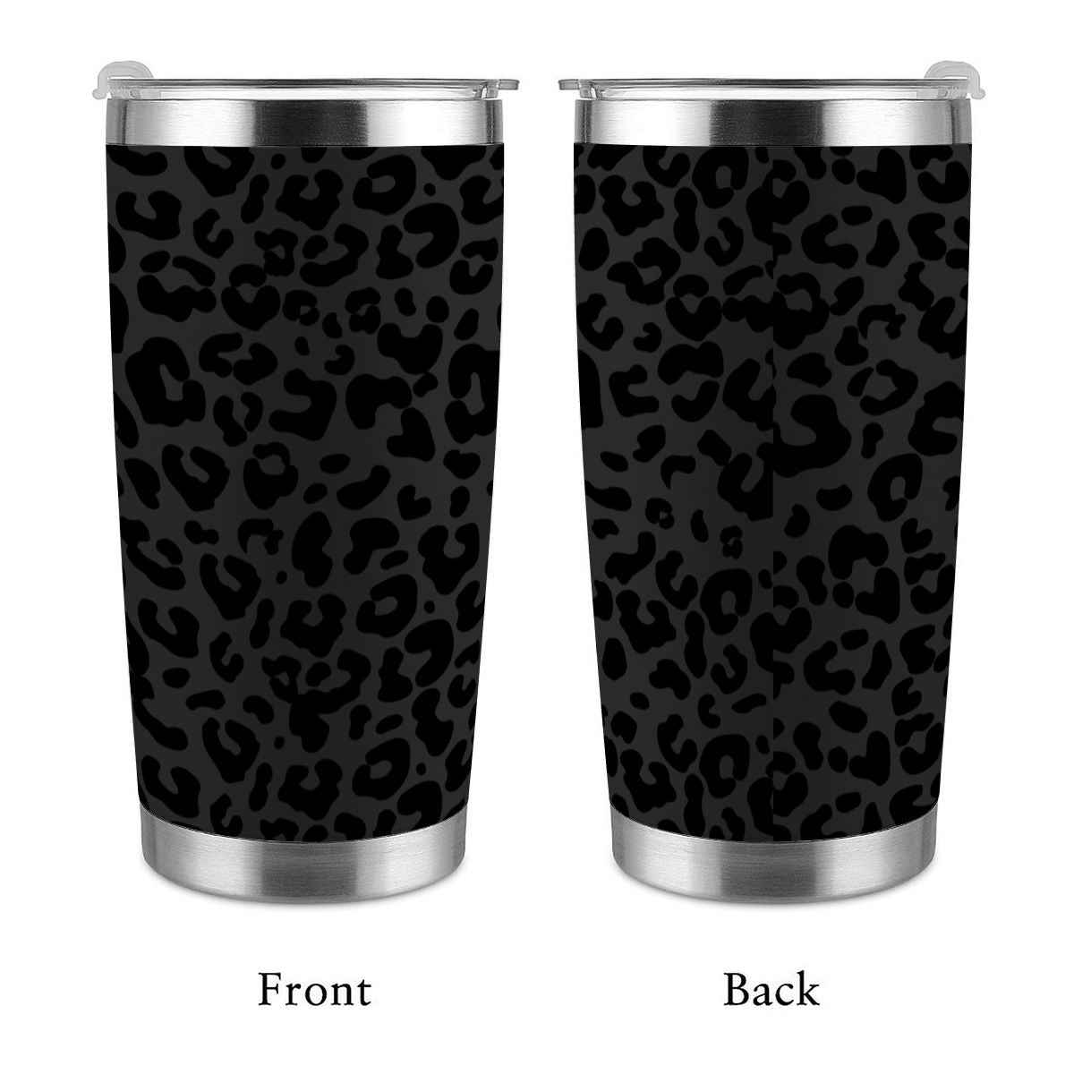 20oz Tumbler with Lid and Straw (Made in USA) Black Leopard Pattern