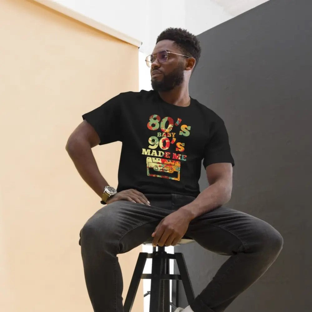 80s Baby 90s Made Me Retro Graphic T-Shirt, Black (US, Alpha, Large, Regular, Regular)