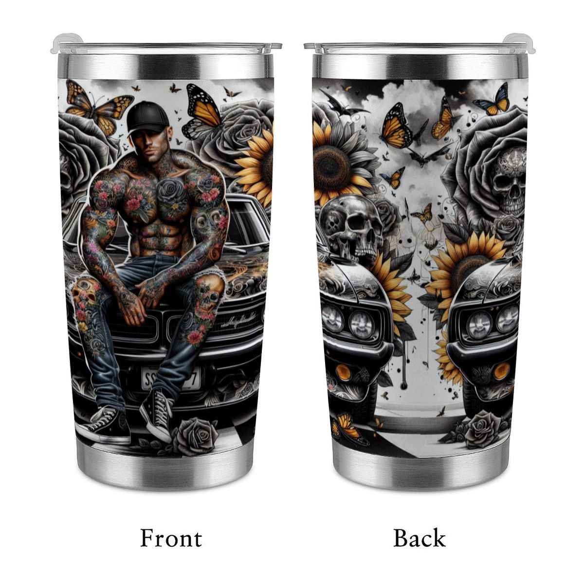20oz Tumbler with Lid and Straw (Made in USA) tattoo man