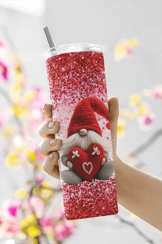 Cute Red Valentine Gnome 20 oz Stainless-Steel Tumbler