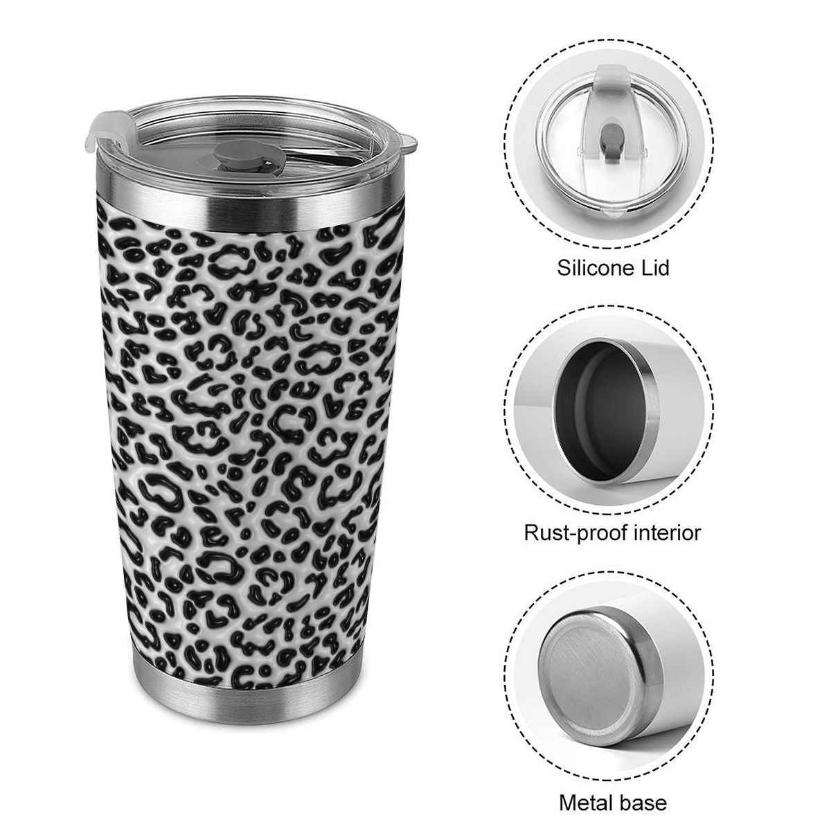 20oz Tumbler with Lid and Straw (Made in USA) Black and White pattern