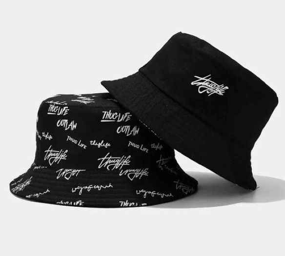 Double-Sided Bucket Hat Men Women Reversible Embroidery Fisherman Cap Solid Color Letter Print Couple Sun Hats