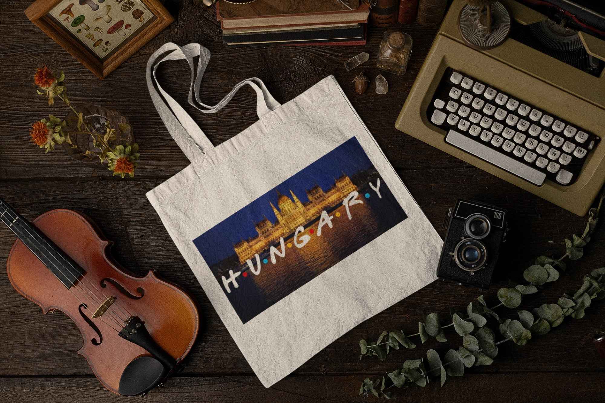 Hungary Souvenir Canvas Tote Bag, White, Parliament Building Design