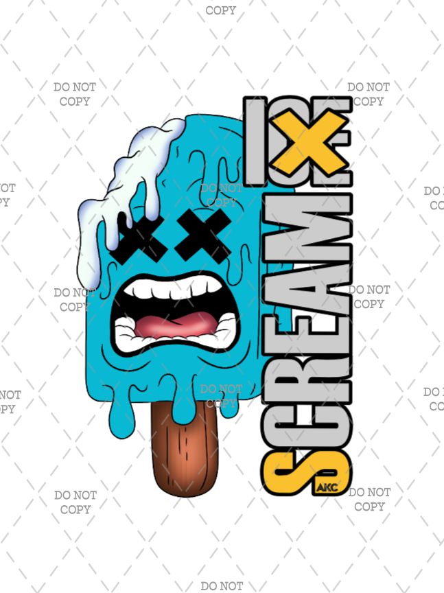 Cartoon ice cream popsicle with a face and 'Scream X' text on a white background.