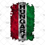 Map of Hungary with the word 'Hungary' in the center, colored in red, white, and green.