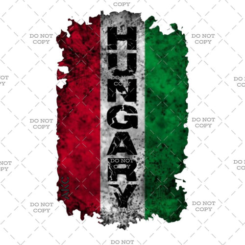 Map of Hungary with the word 'Hungary' in the center, colored in red, white, and green.