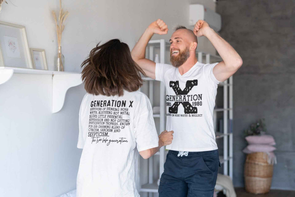 Generation X Graphic T-Shirt, 1965-1980 Nostalgic Print, Front and Back Design