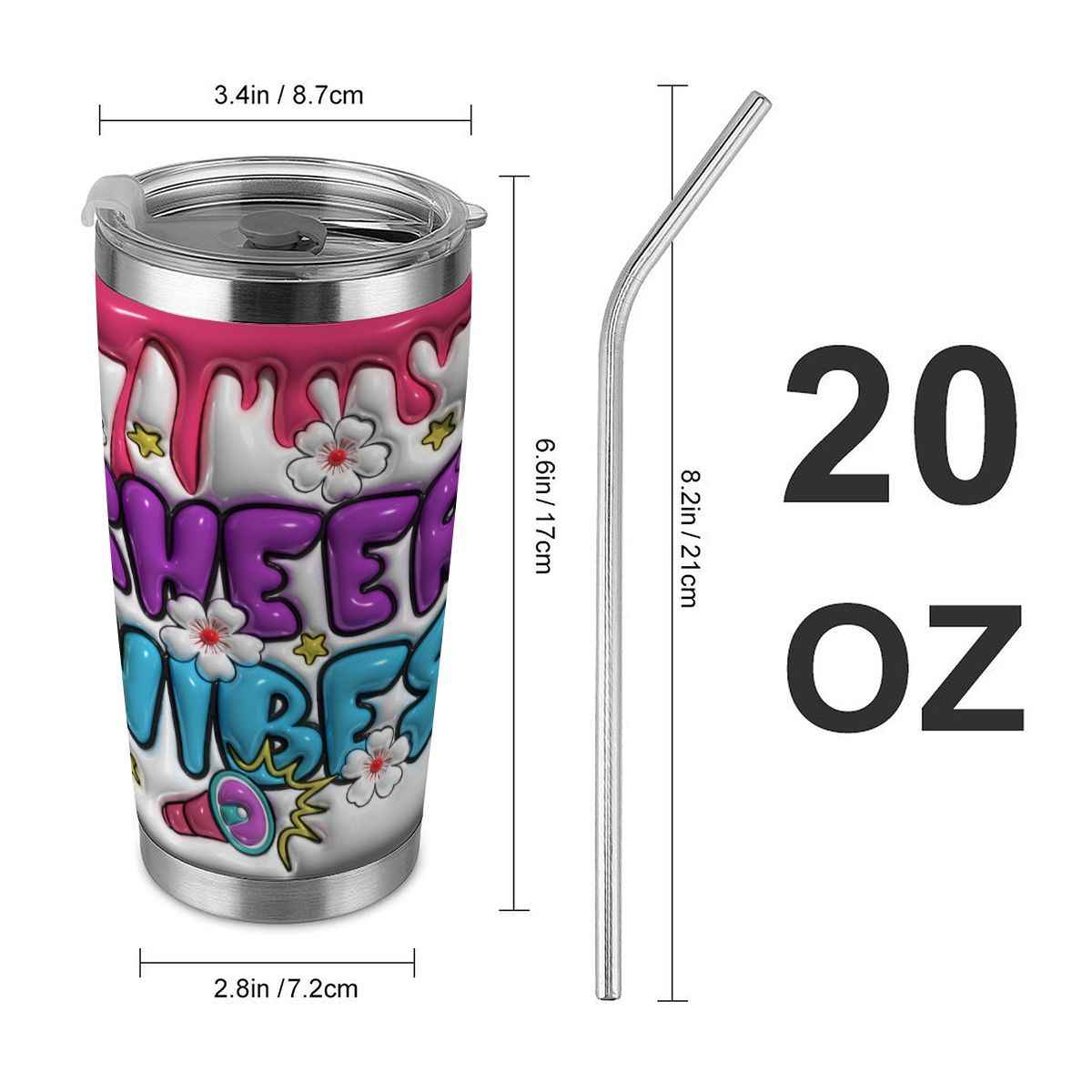 20oz Tumbler with Lid and Straw (Made in USA) Cheer Vibes