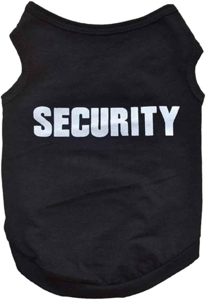 Pet Security Dog Tank Top, Black Cotton Tank Top with Security Print, Size M, Sleeveless Shirt for Dogs