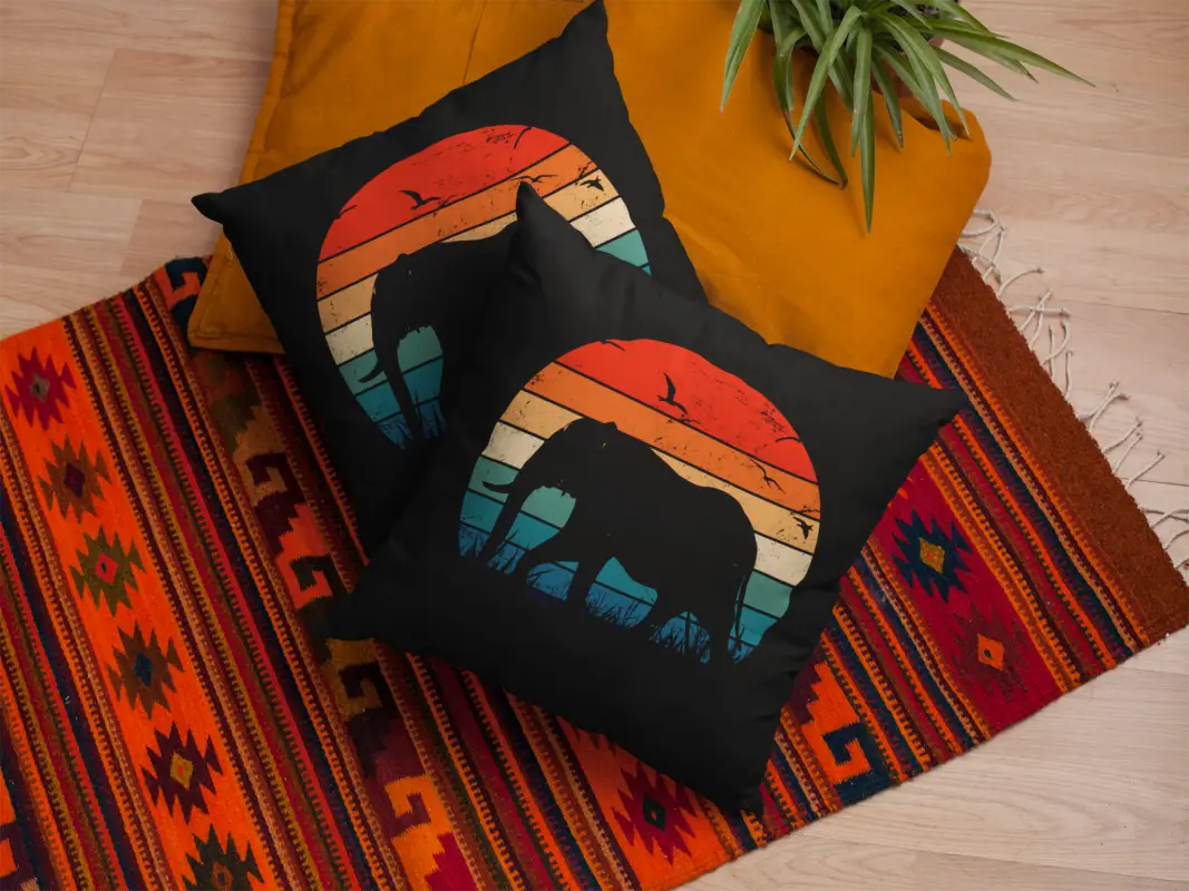 Elephant in Sunset Premium Pillow