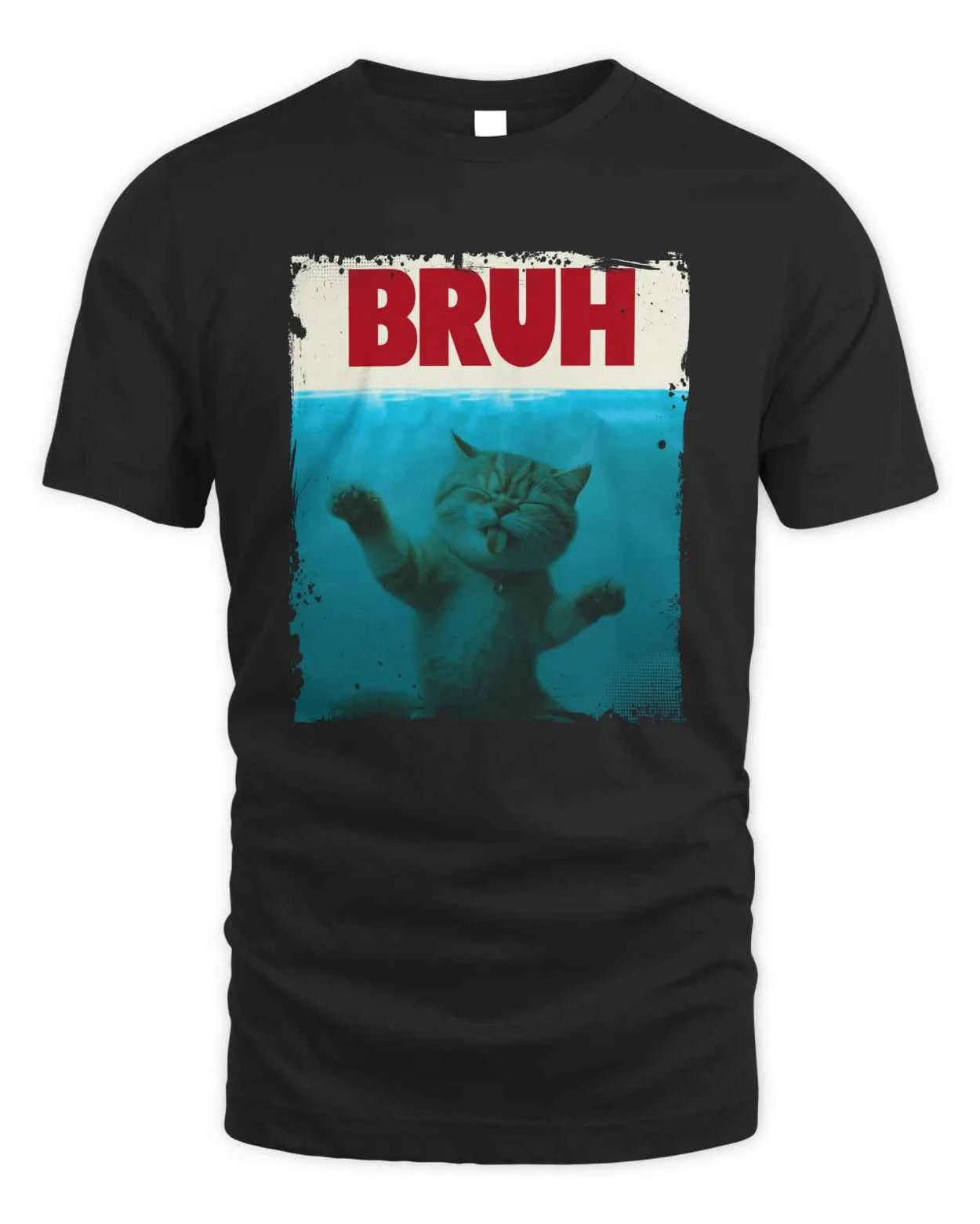 Bruh Funny Cat Meme Graphic T-Shirt, Black Cotton, Unisex, Multiple Sizes