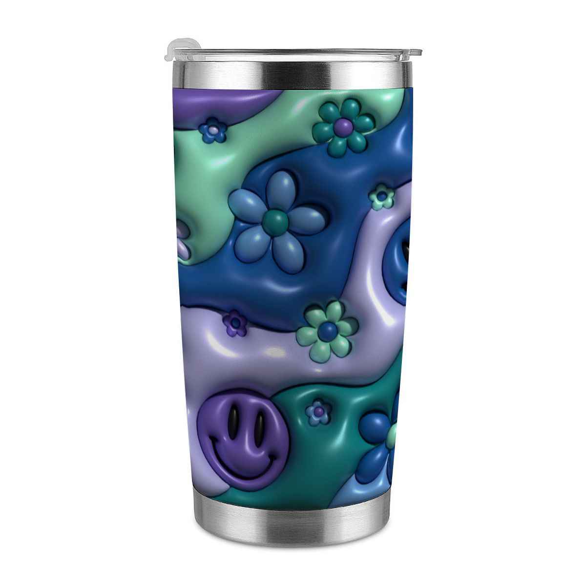 20oz Tumbler with Lid and Straw (Made in USA) Inflated Smiley Floral 20oz Tumbler