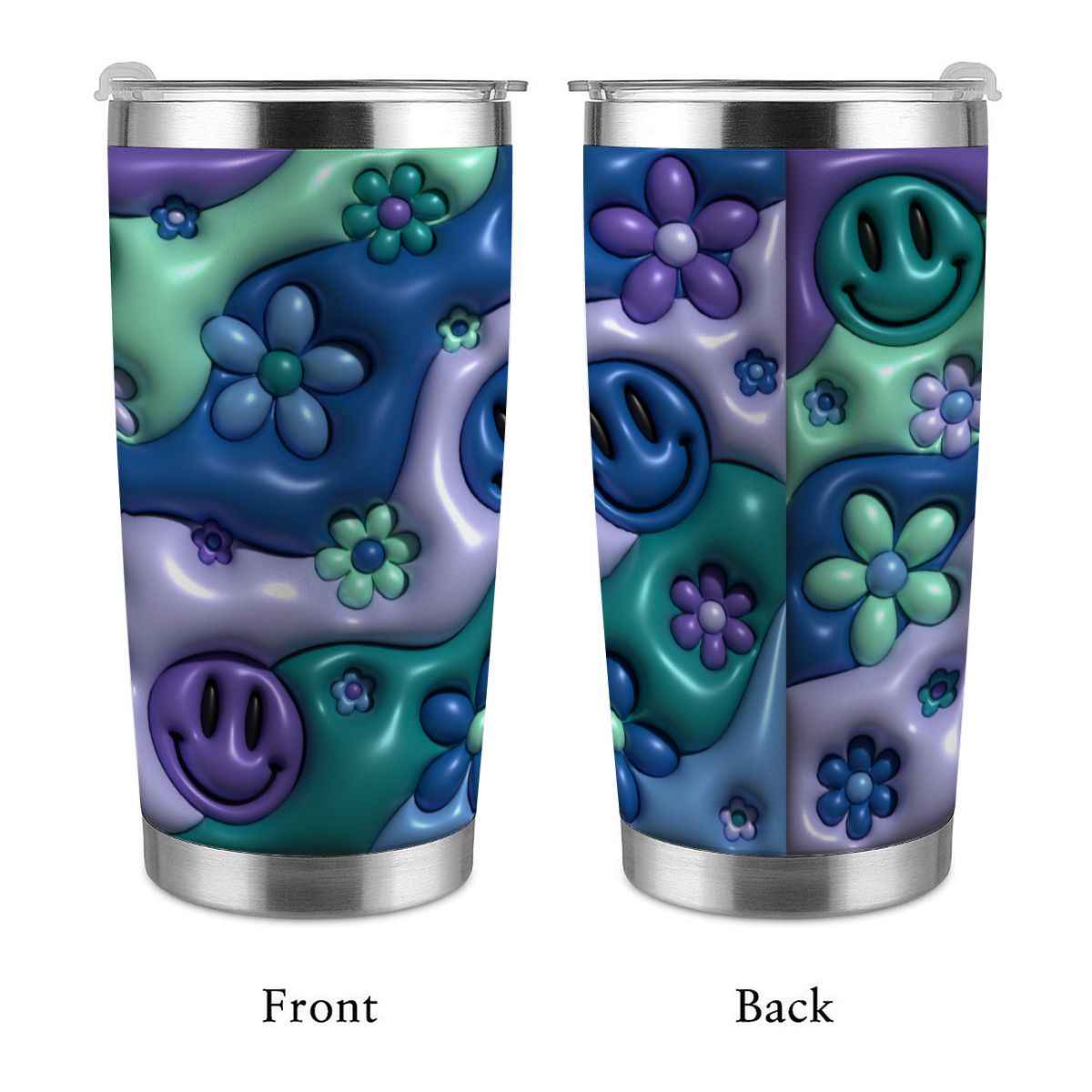 20oz Tumbler with Lid and Straw (Made in USA) Inflated Smiley Floral 20oz Tumbler