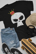 Skull Crown Graphic T-Shirt, Black Cotton, Vintage Style Design