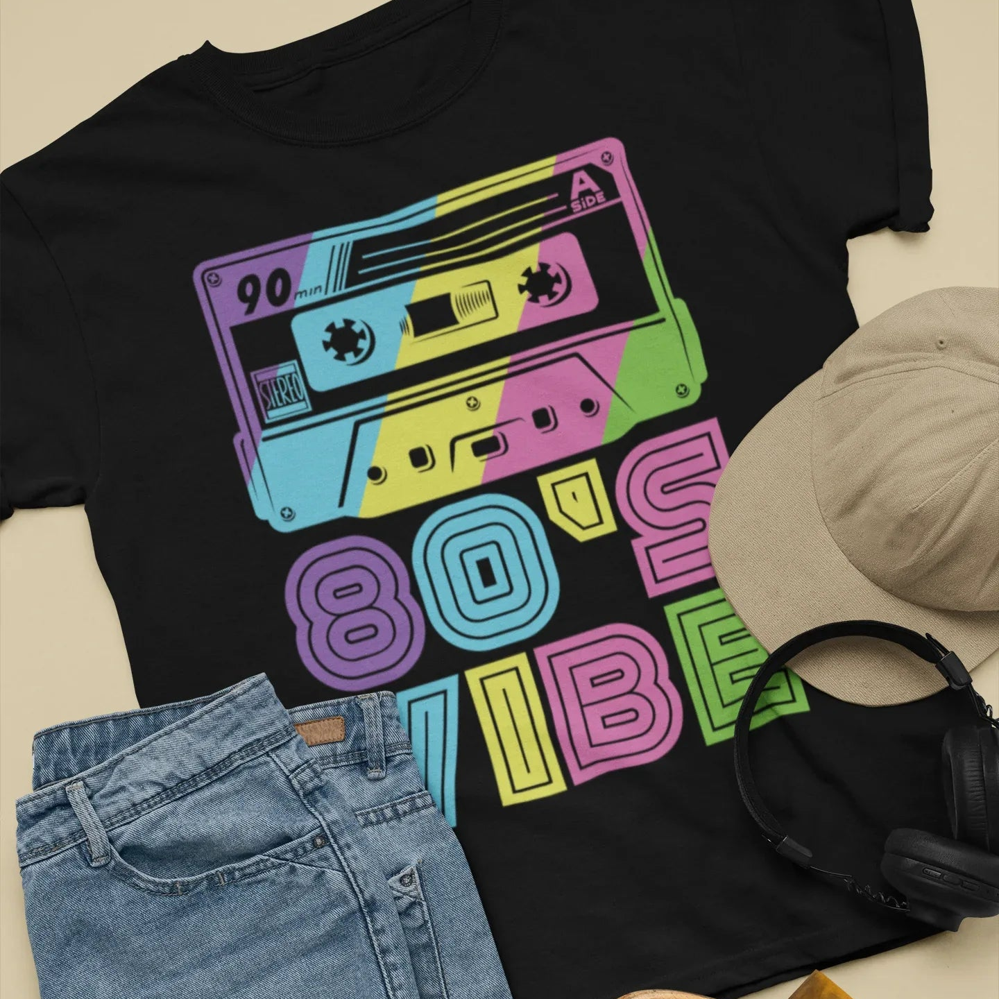 80s Retro Cassette Iron-On Transfer - Rainbow Neon Colors -- {{ variant.sku }}