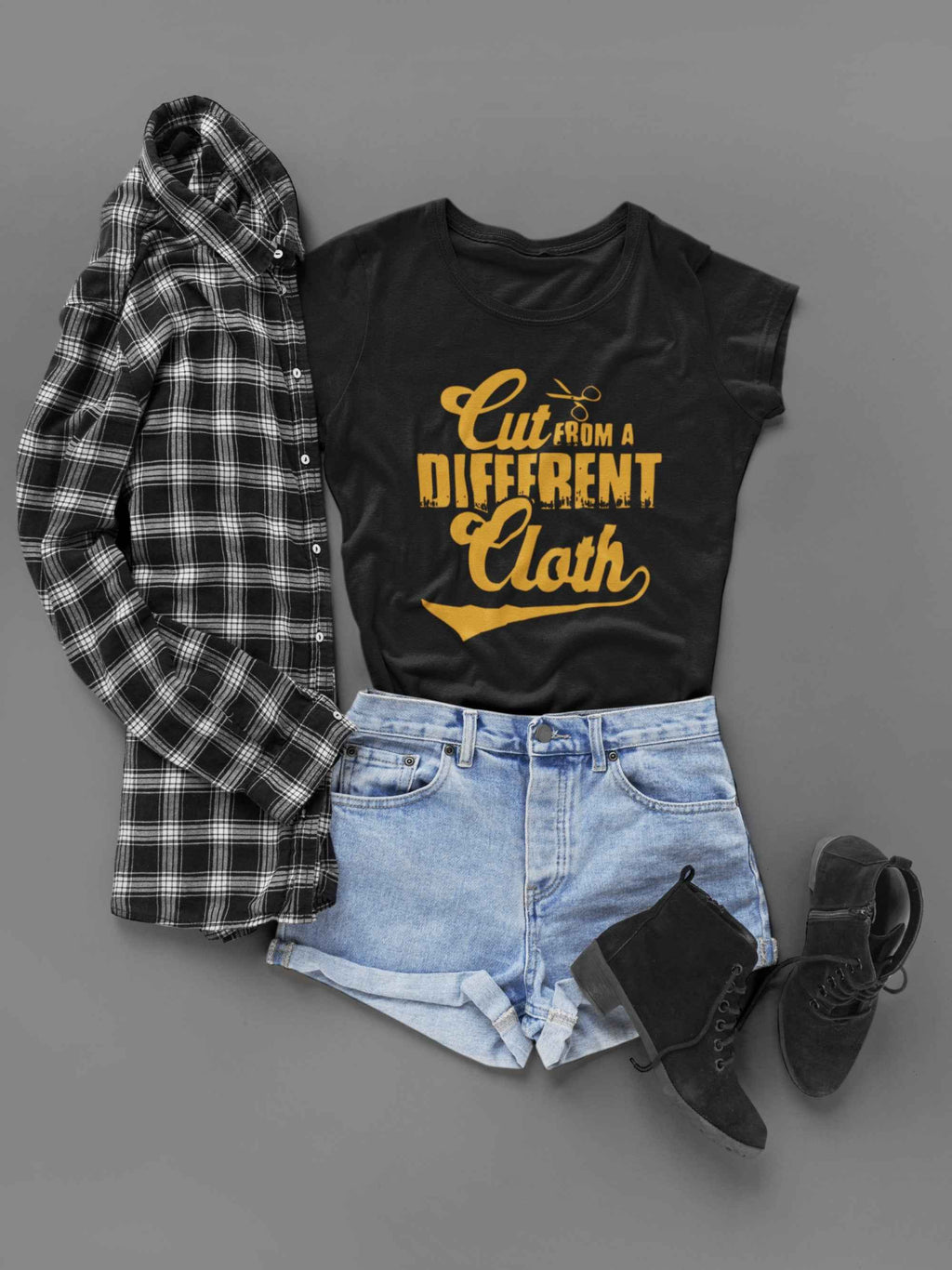 Cut from a Different Cloth T-Shirt, Black with Gold Print, Graphic Tee