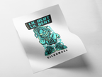 A white poster or sticker sheet shown at an angle on a light gray background, featuring a stylized teal and black cartoon character with the text 'LIL BEAT' and 'SICKOMODE'.