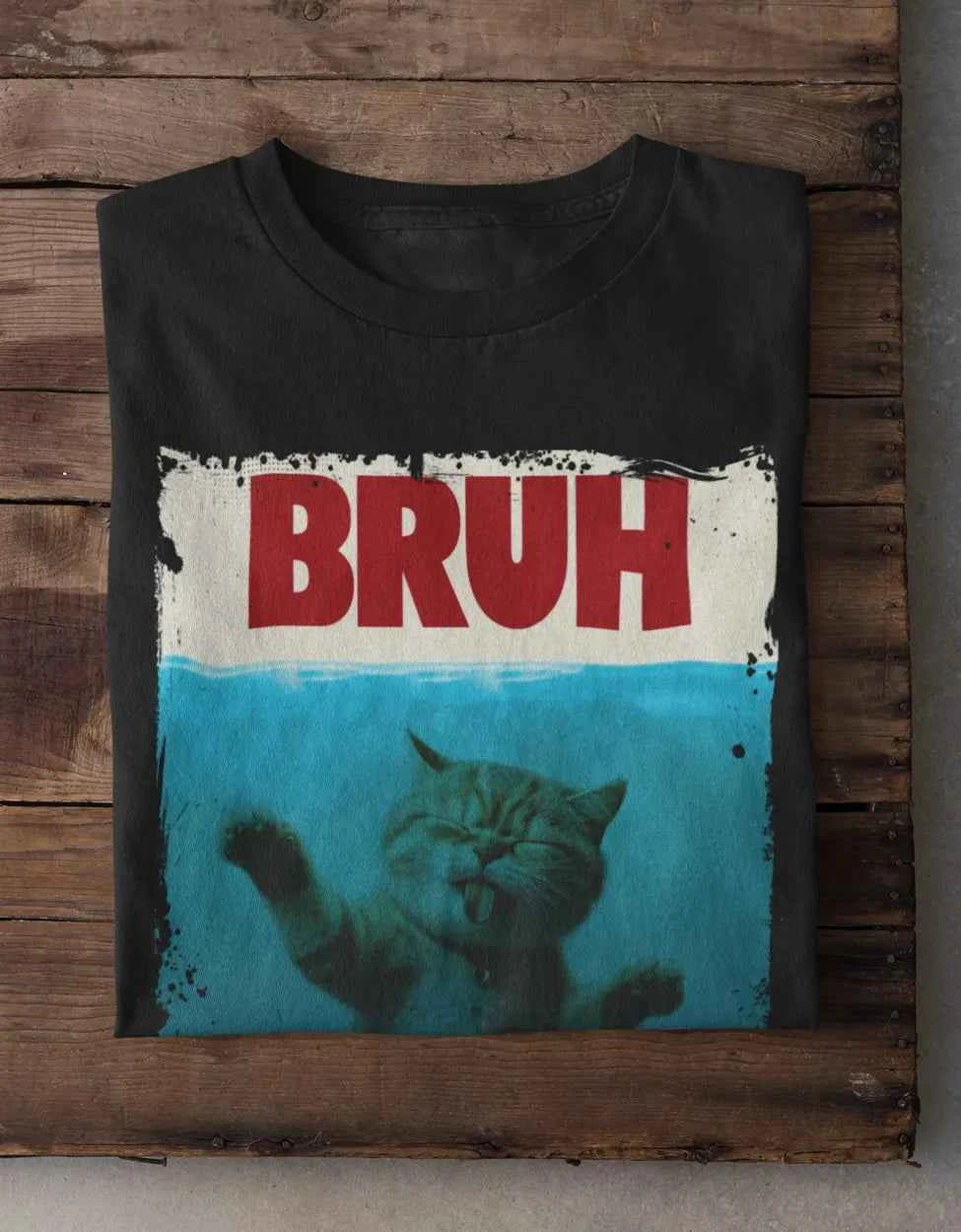Bruh Funny Cat Meme Graphic T-Shirt, Black Cotton, Unisex, Multiple Sizes