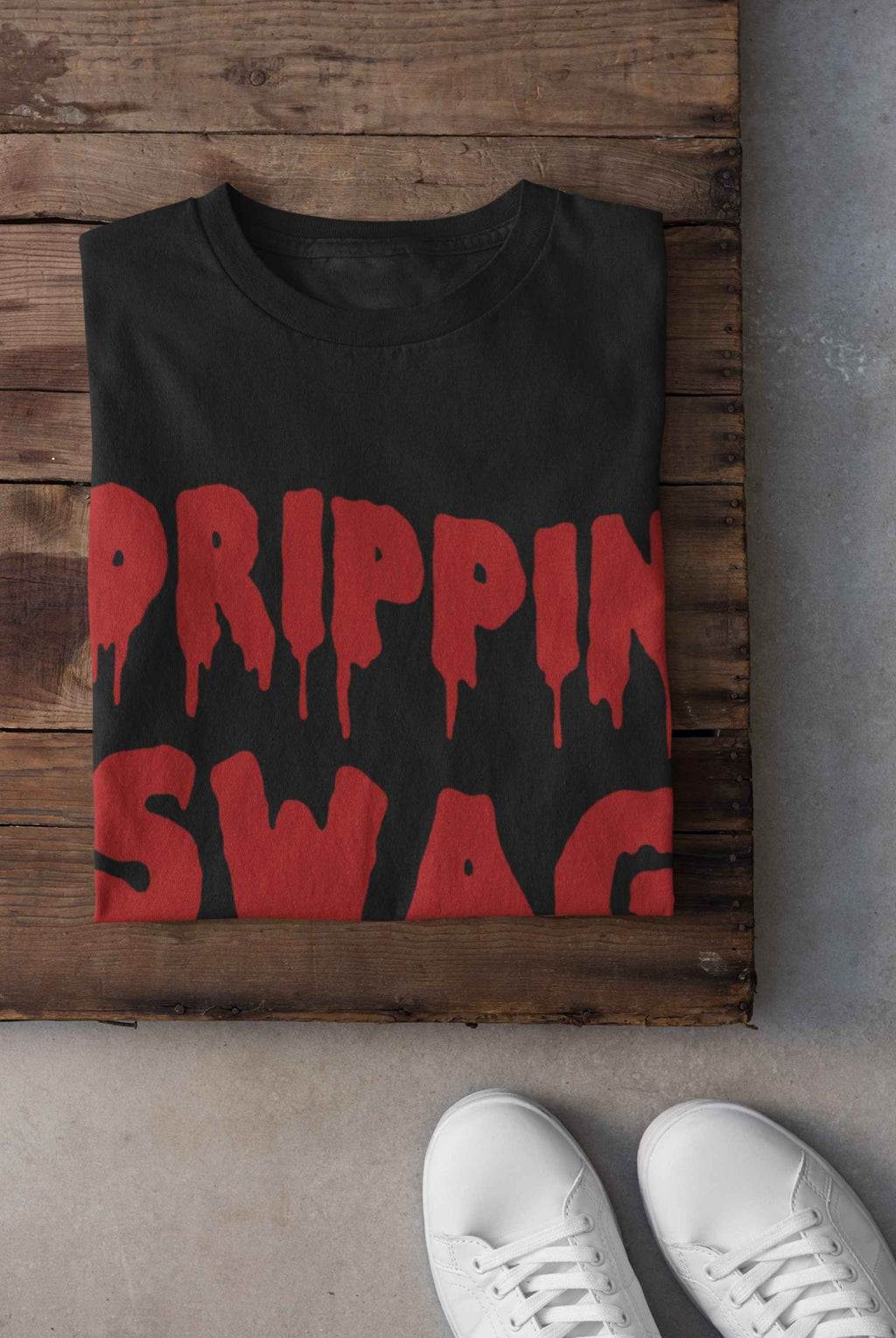 Dripping Swag T-Shirt, Black with Red Drip Text Design, Adult Unisex XL