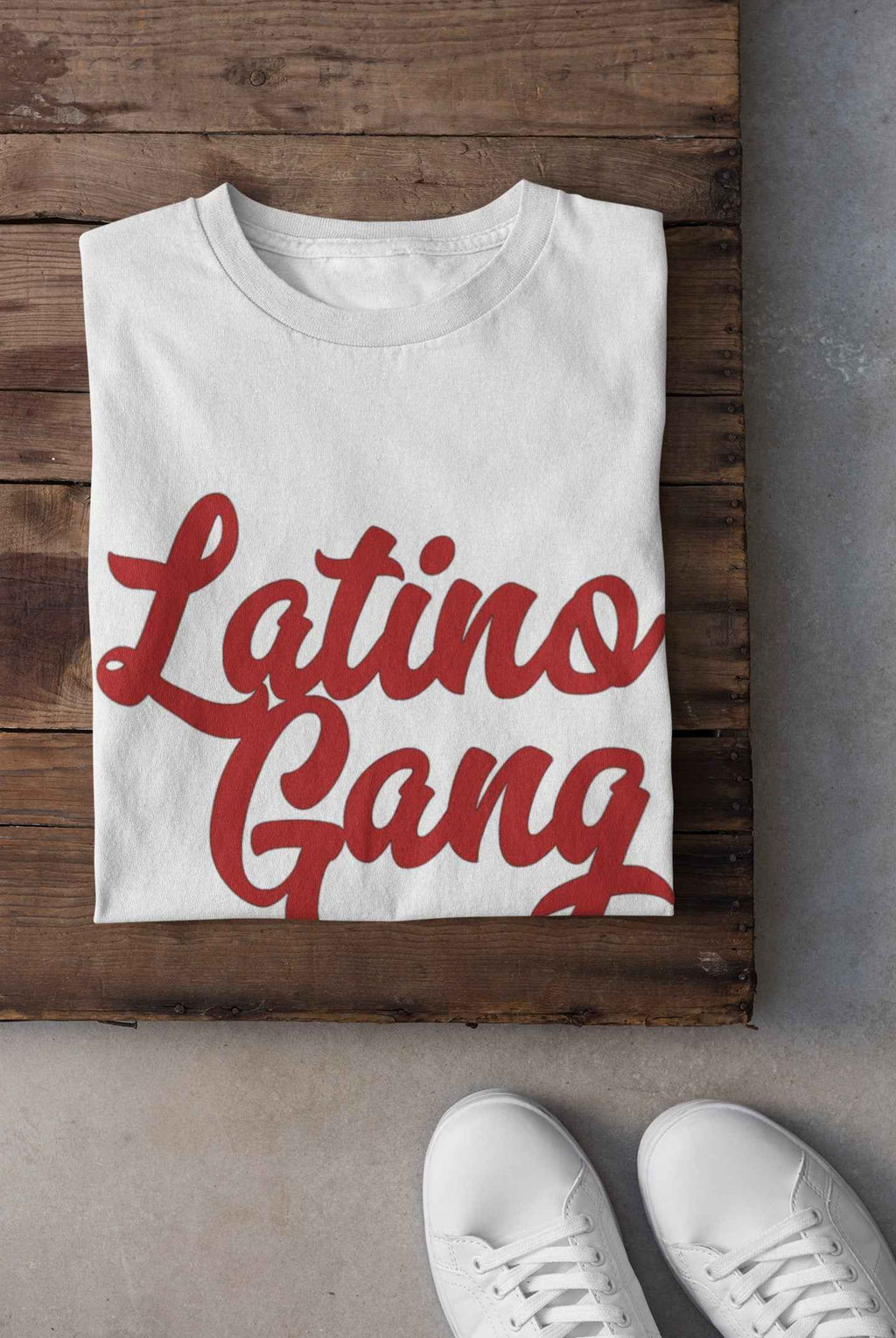 Latino Gang Custom Retro Design T-Shirt, Black with Red Text, Short Sleeve Graphic Tee