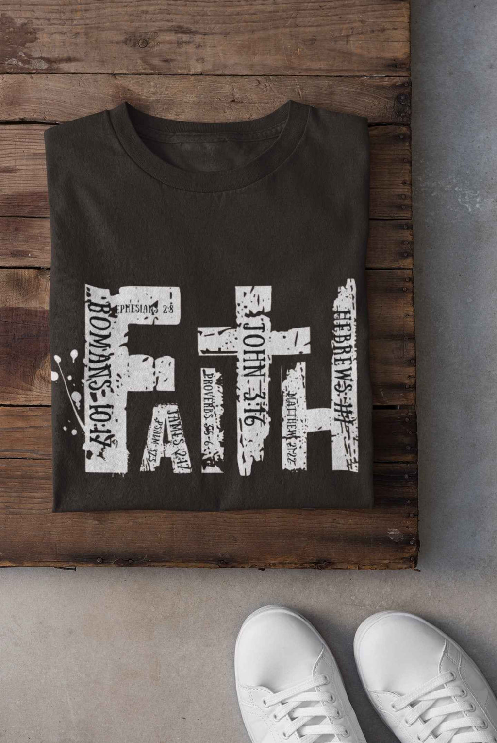 Faith Christian Graphic T-Shirt, Brown Cotton, Religious Scripture Design, Size S
