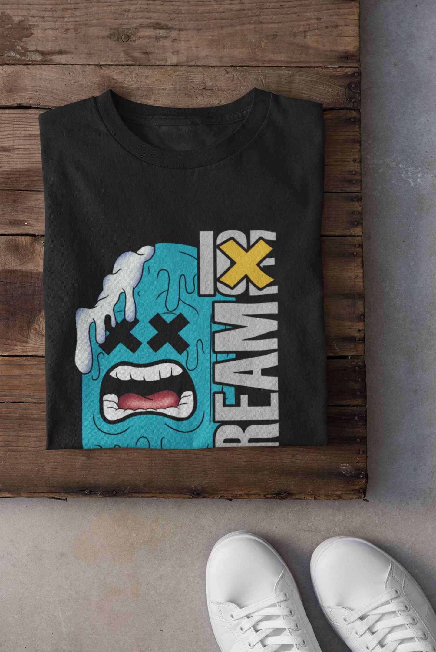 Scream IX Ice Cream Graphic T-Shirt, White and Black Colors, Custom Design