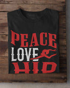 Peace Love Hip Hop T-Shirt, Black Retro Design, Adult Unisex