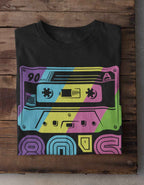 80's Vibe Retro Cassette T-Shirt, Black, Rainbow Graphic Design