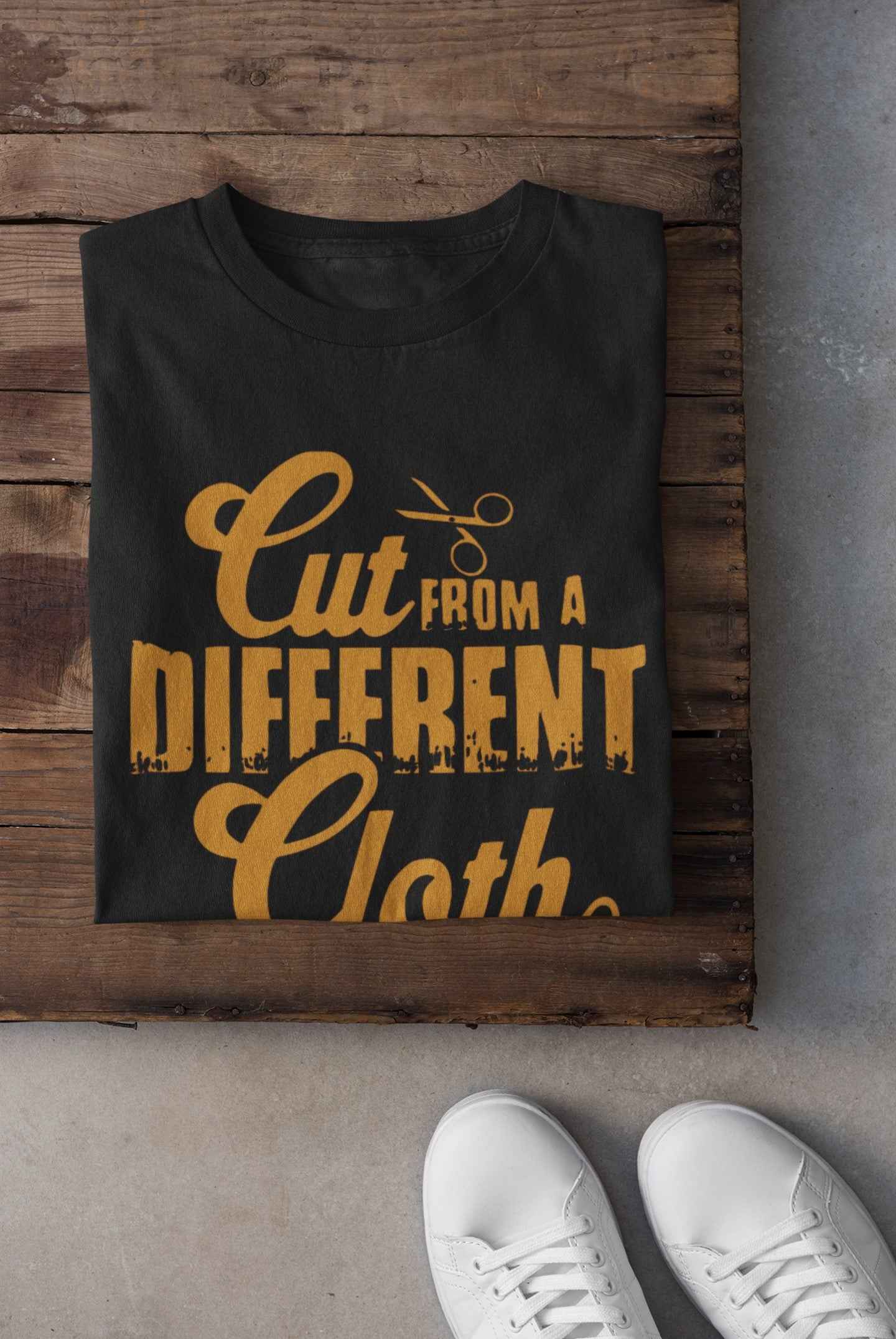 Cut from a Different Cloth T-Shirt, Black with Gold Print, Graphic Tee