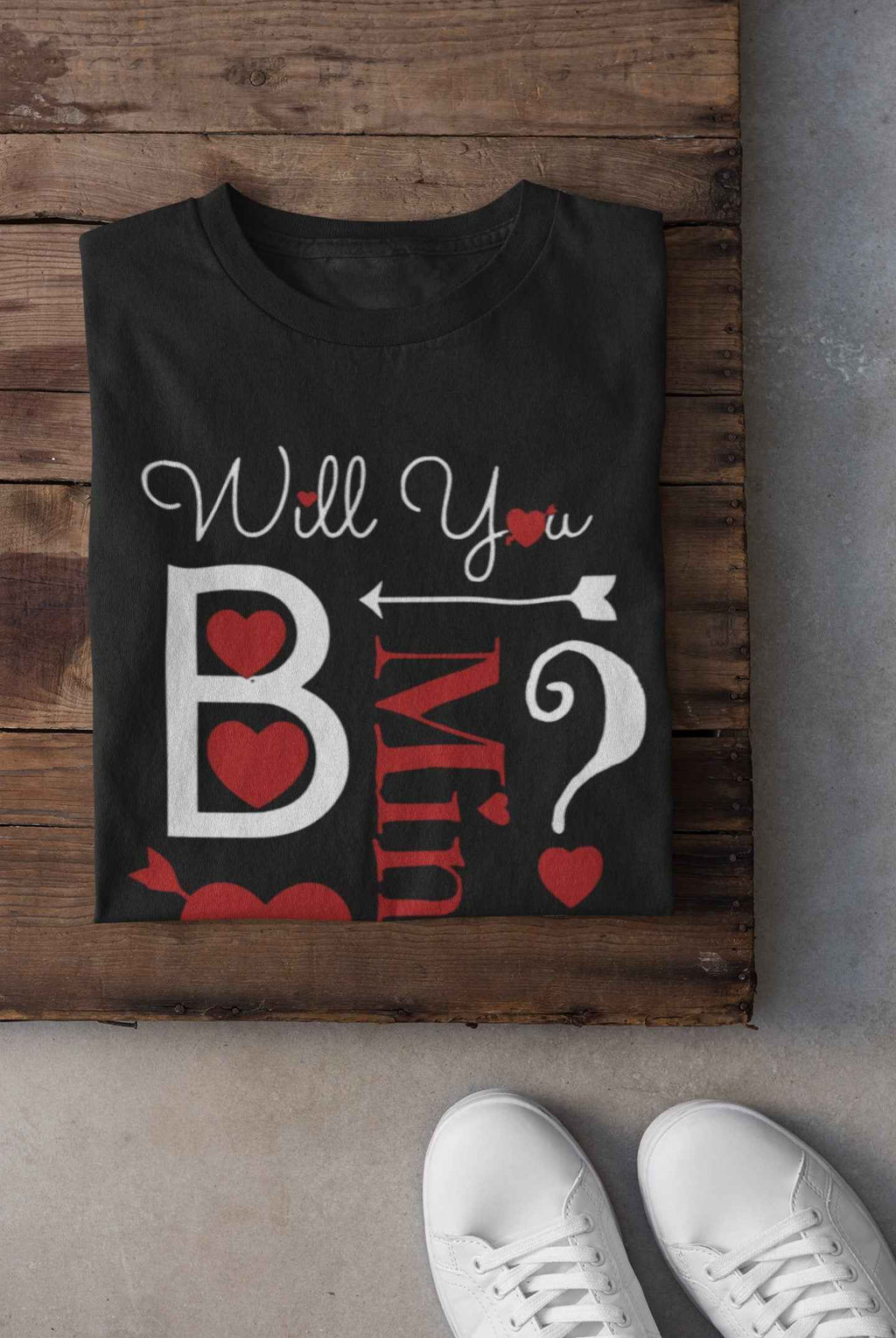 Valentine's Day Proposal T-Shirt, Black Cotton 'Will You Be Mine Forever?' Romantic Graphic Tee