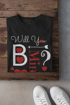 Valentine's Day Proposal T-Shirt, Black Cotton 'Will You Be Mine Forever?' Romantic Graphic Tee