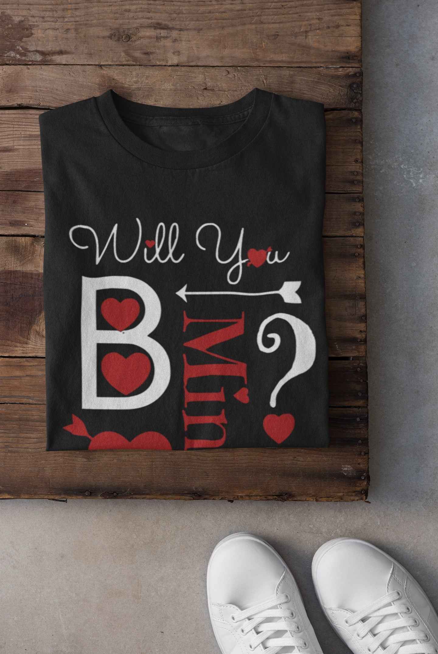 Valentine's Day Proposal T-Shirt, Black Cotton 'Will You Be Mine Forever?' Romantic Graphic Tee