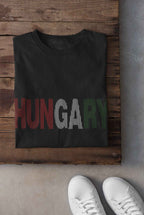 Hungarian Pride T-Shirt, Black Cotton, Striped Font Design