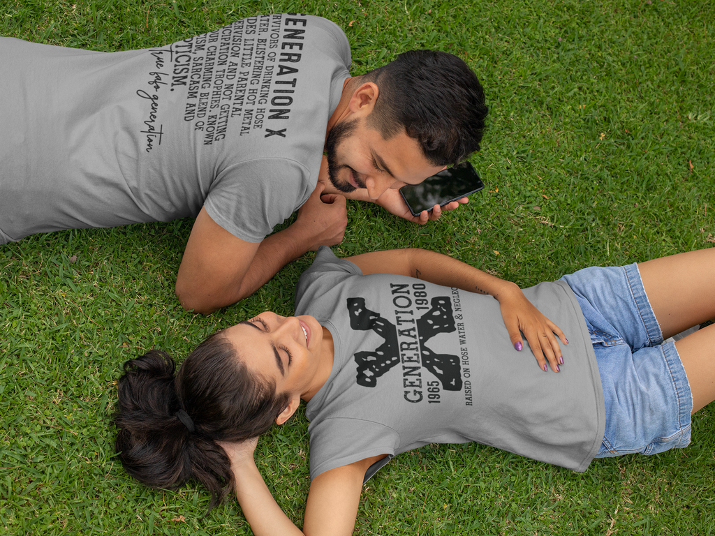 Generation X Graphic T-Shirt, 1965-1980 Nostalgic Print, Front and Back Design