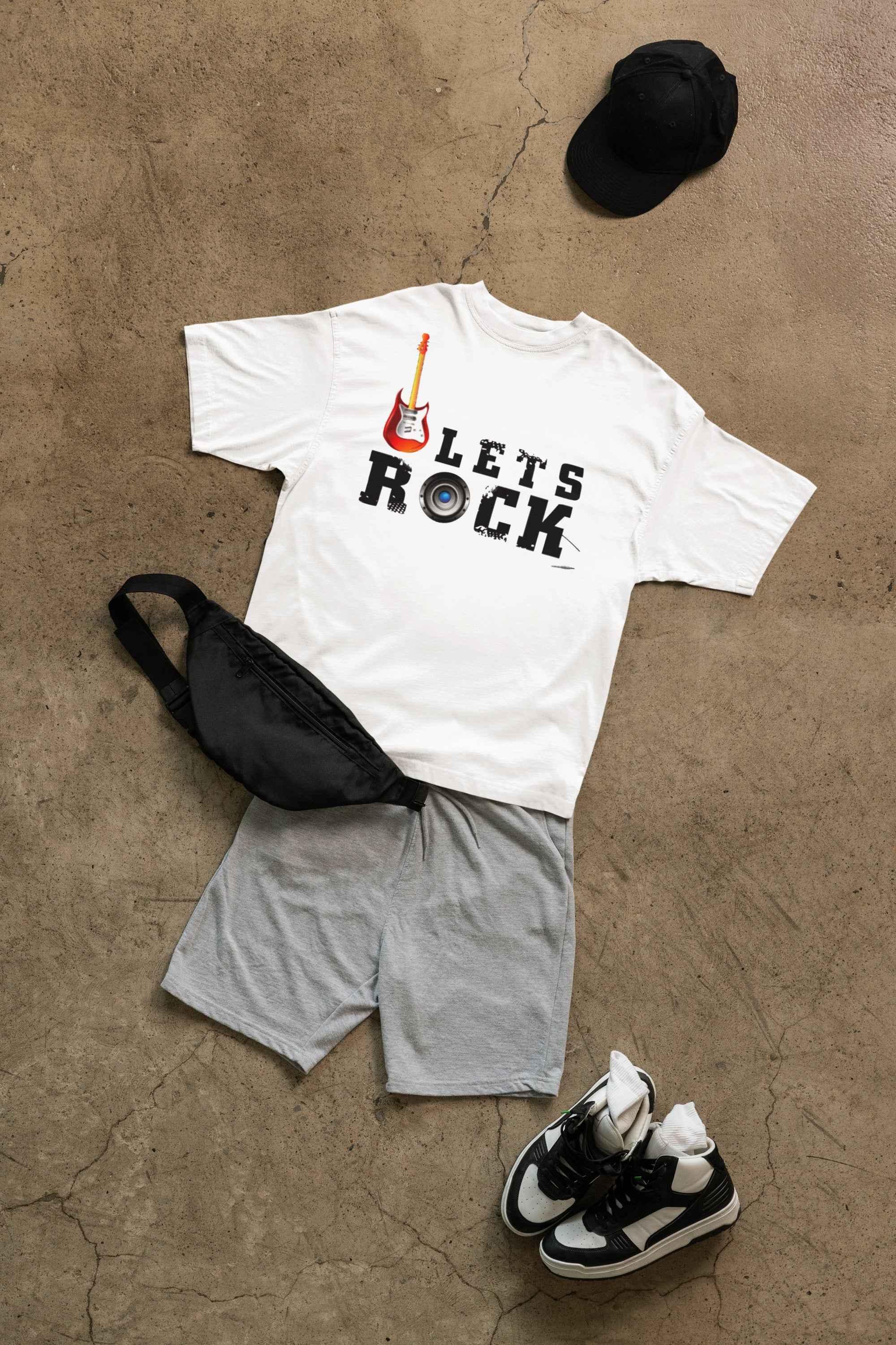 Let's Rock Custom Design Toddler T-Shirt, Music Theme Guitar Print Tee