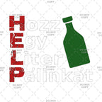 Green bottle silhouette with text on a white background