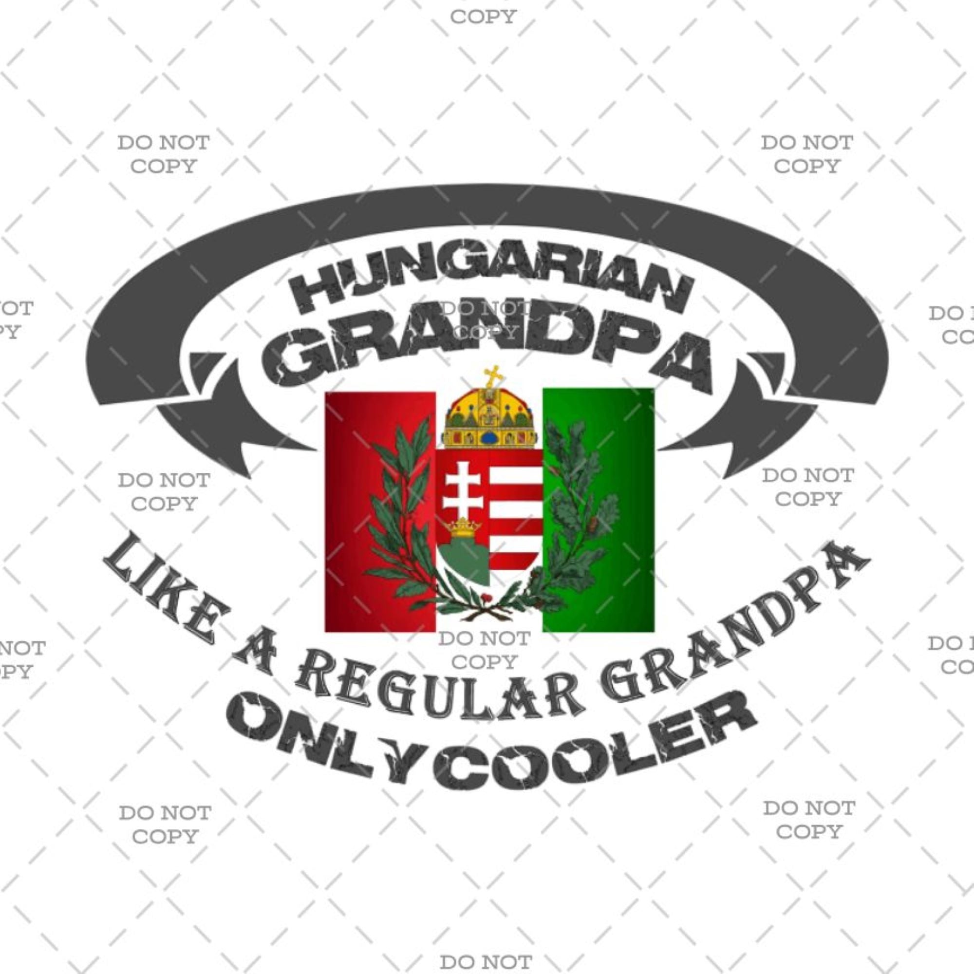 Design with 'Hungarian Grandpa' text and flags on a white background with watermark text.