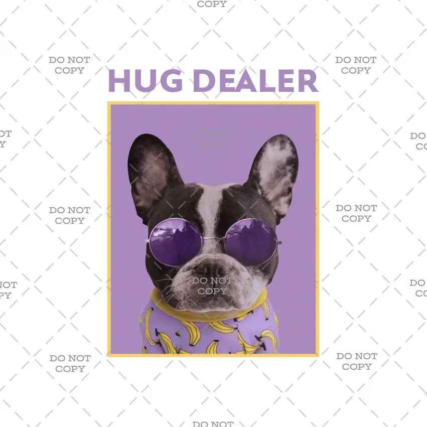 Hug Dealer Funny DTF Transfer, Purple French Bulldog Design, Iron-On Vinyl Heat Transfer