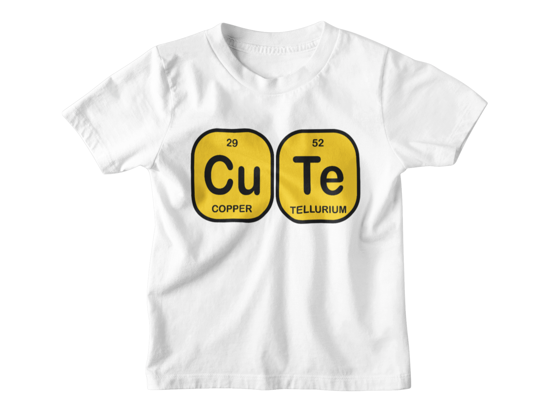 White t-shirt with 'Cu Te' design on a white background