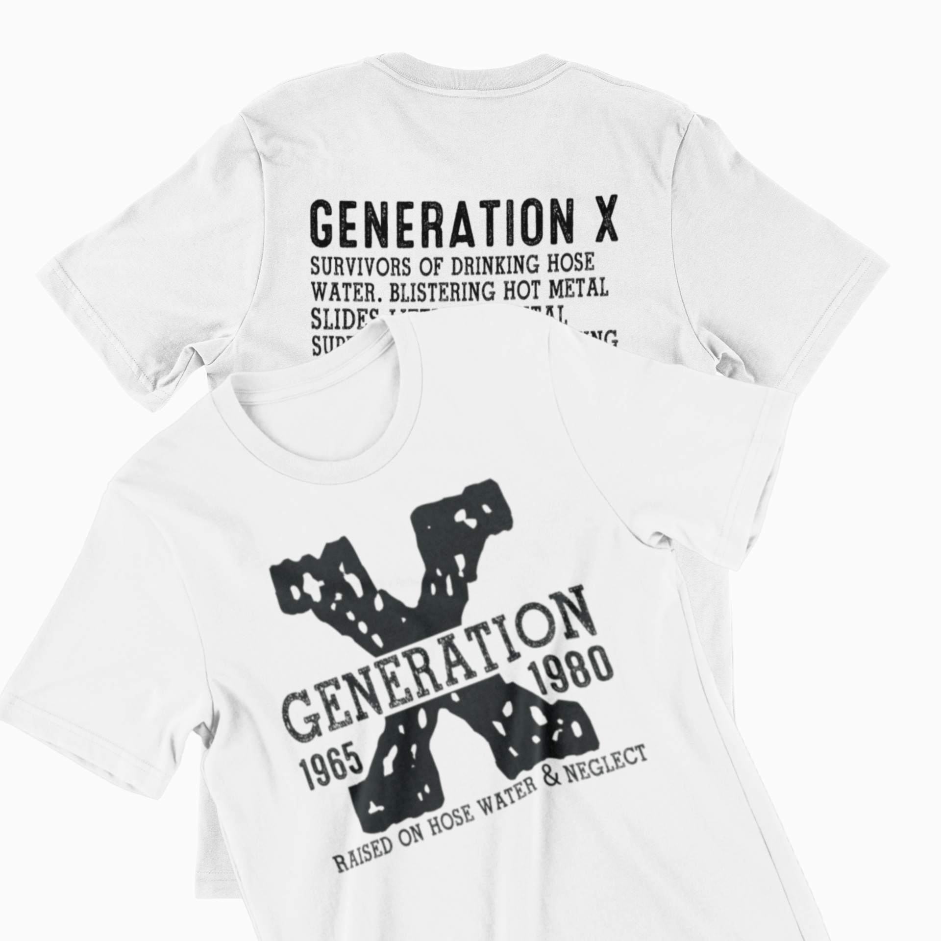 Generation X Graphic T-Shirt, 1965-1980 Nostalgic Print, Front and Back Design