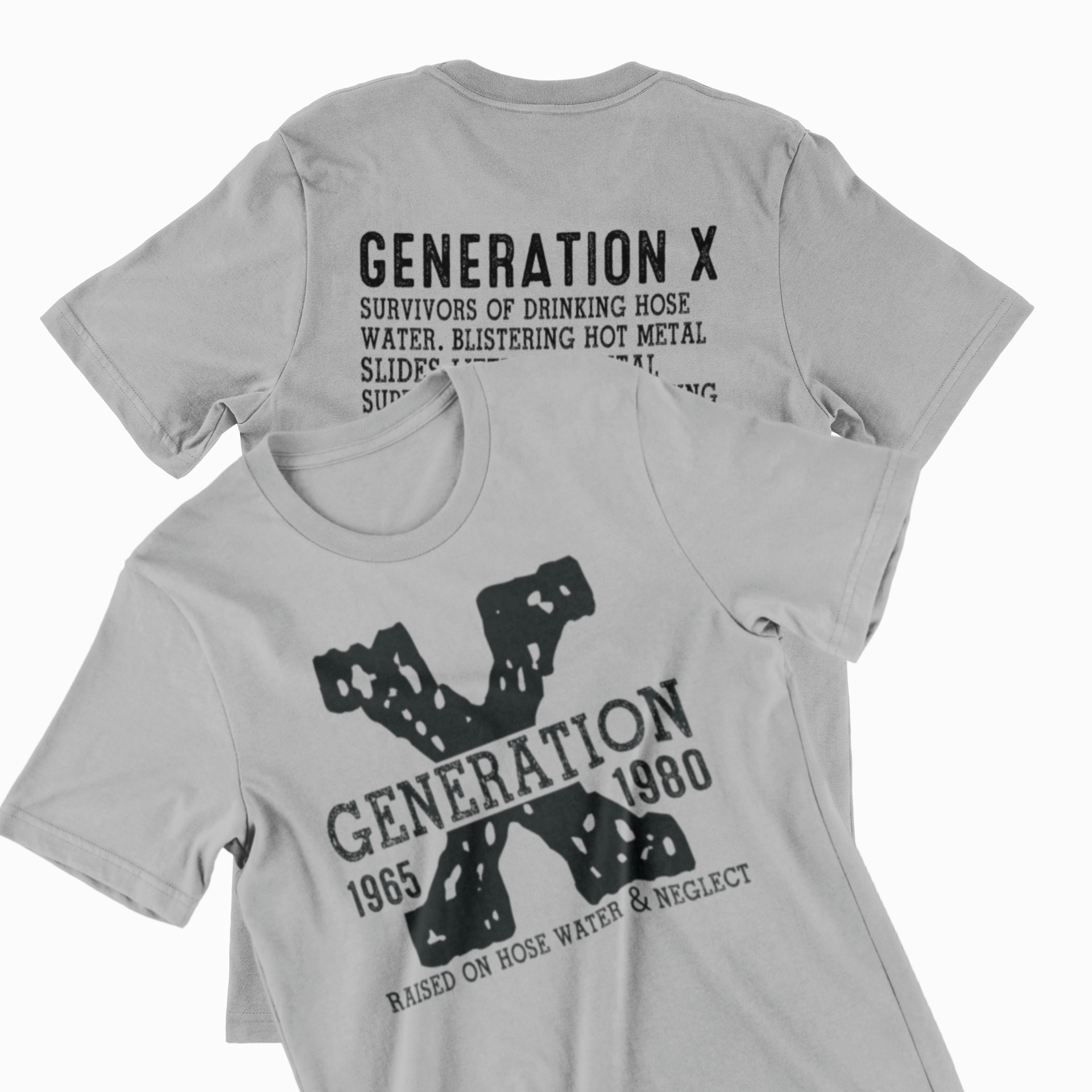 Generation X Graphic T-Shirt, 1965-1980 Nostalgic Print, Front and Back Design