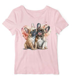 Women's French Bulldog Graphic T-Shirt, Pink Cotton, Short Sleeve Top